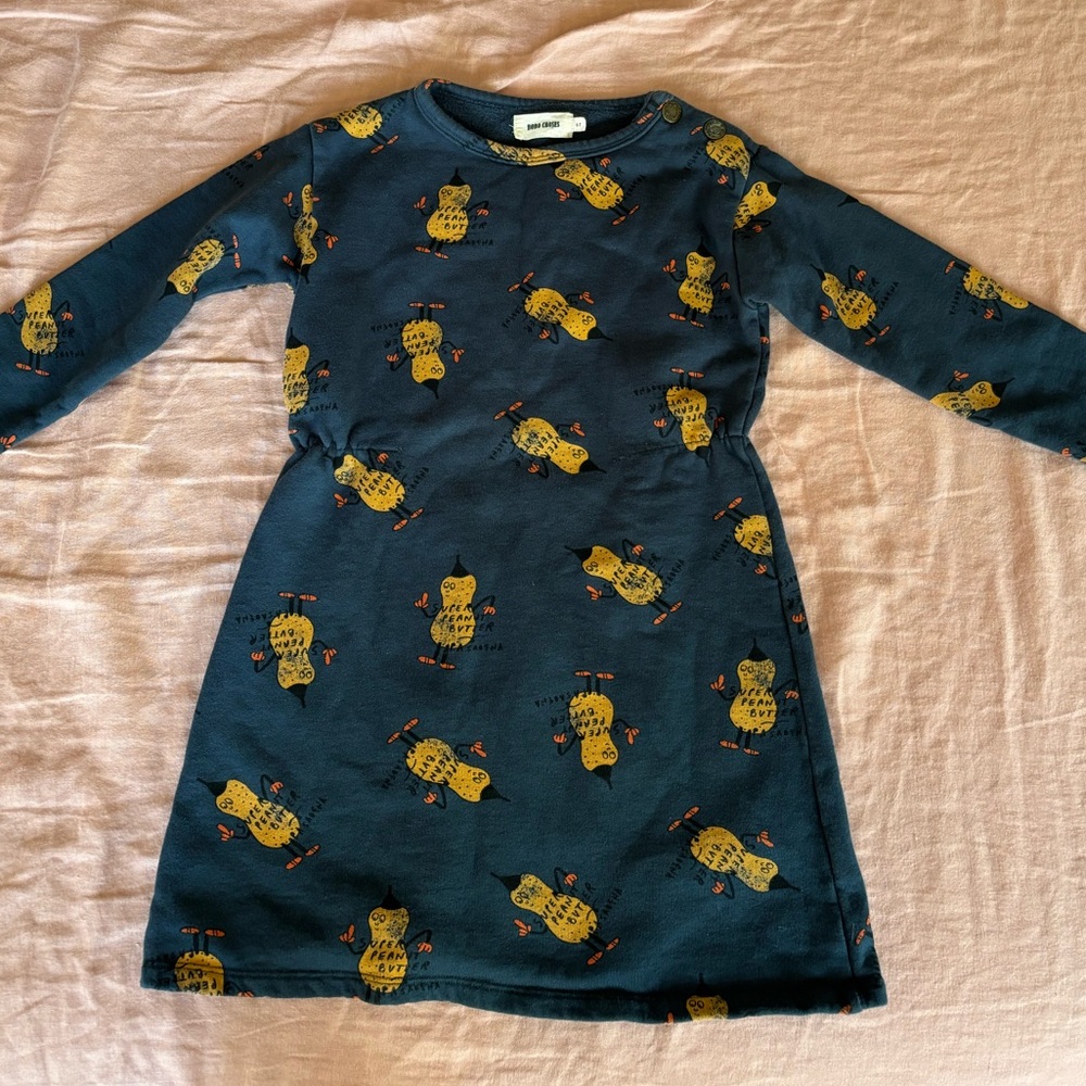 Bobo Choses Navy Blue Dress with Peanut Print